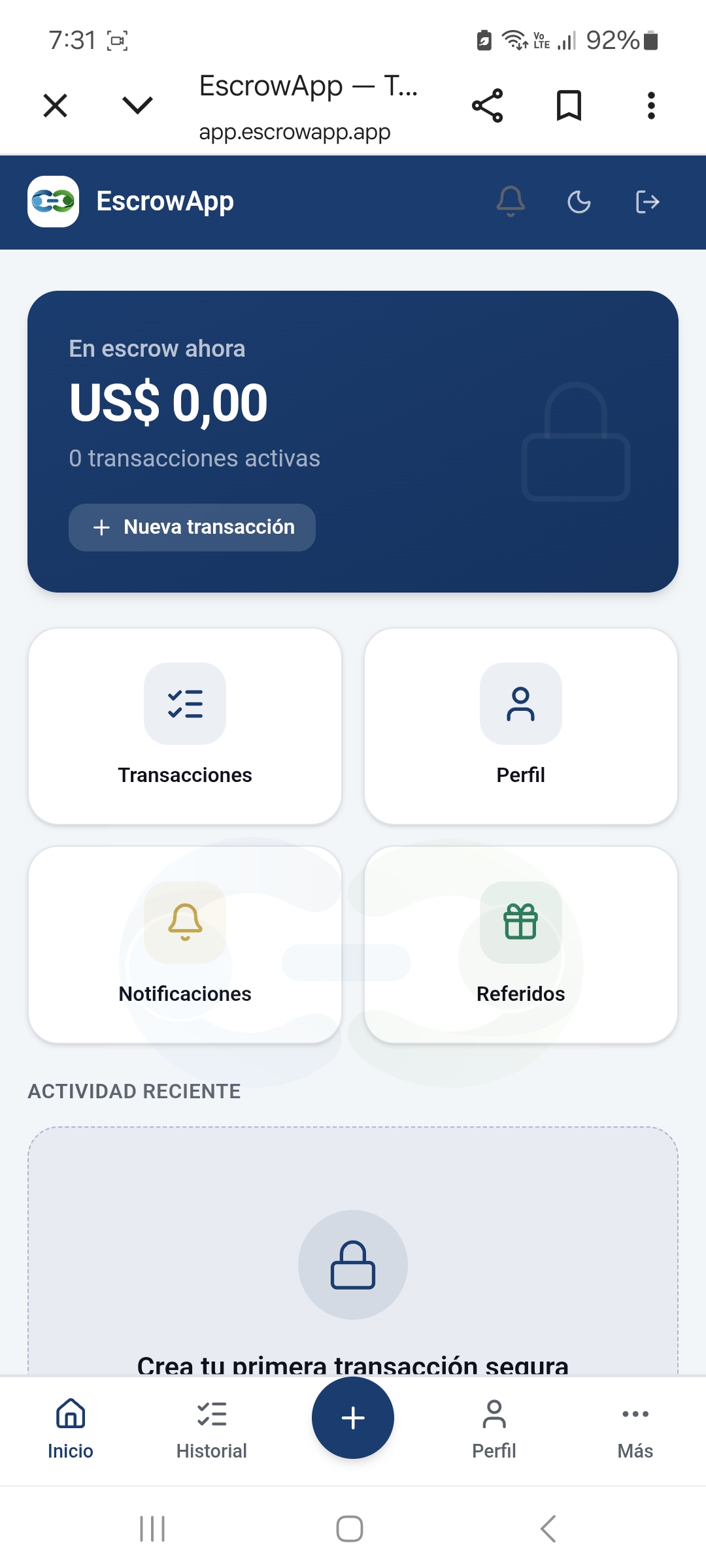 EscrowApp — Main dashboard
